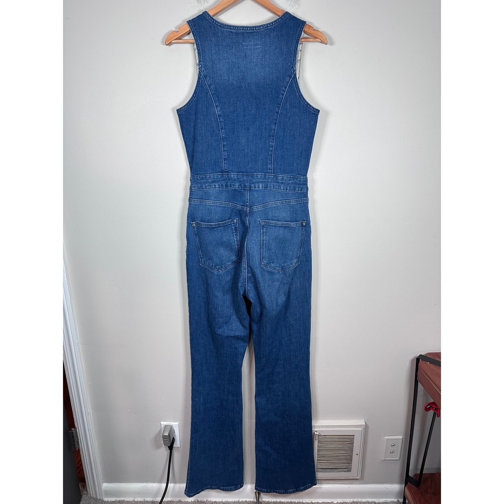 Pilcro Denim Jumpsuit Women 8 Blue Boho Retro 70s Flare Button Front Sleeveless - Picture 5 of 7